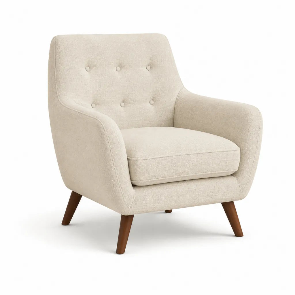 Ohrensessel mit Polyesterbezug und Massivholzbeinen Creme 76 x 83 x 92 cm