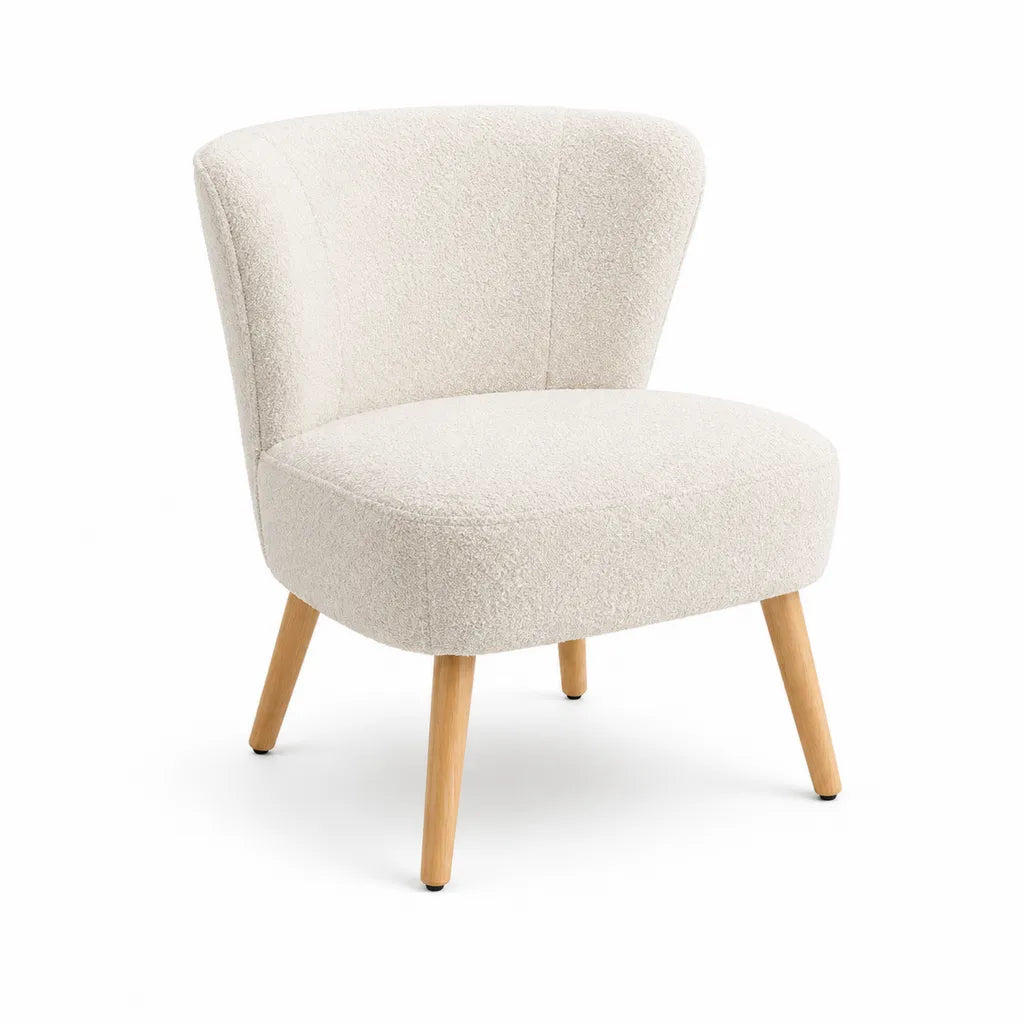 Runder Cocktailsessel aus 100 % Polyester-Bouclé Creme 64 x 72 x 80 cm
