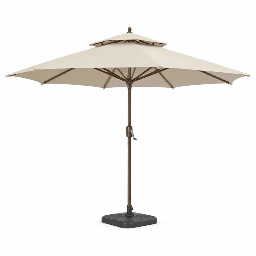 Gartenschirm Set 300 cm Polyester achteckig Beige mit Stahlmast und Kurbel 300 x 250 cm