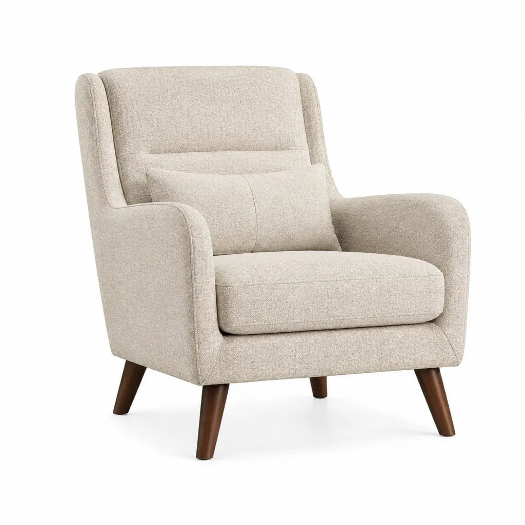 Ohrensessel mit Rückenkissen Polyesterbezug Beige Massivholzbeine Walnussbraun 76 x 82 x 102 cm