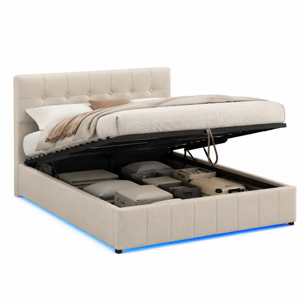 Stauraumbett 160 x 200 cm mit hydraulischem Lattenrost Samtbezug Beige