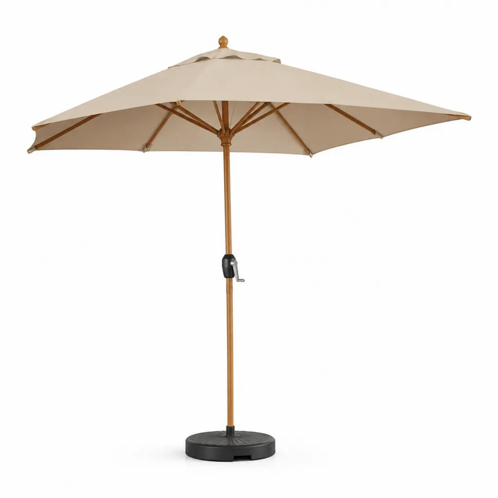 Gartenschirm mit Kurbel und Schirmständer Ø 270 cm Polyester Hartholz rund Beige
