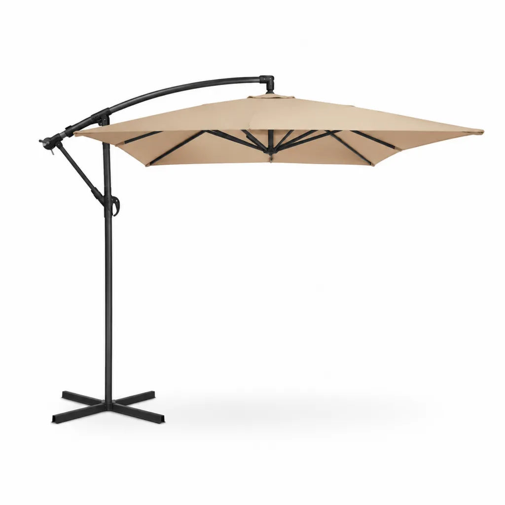 Ampelschirm mit Kreuzfuß 300 cm Polyester achteckig Beige